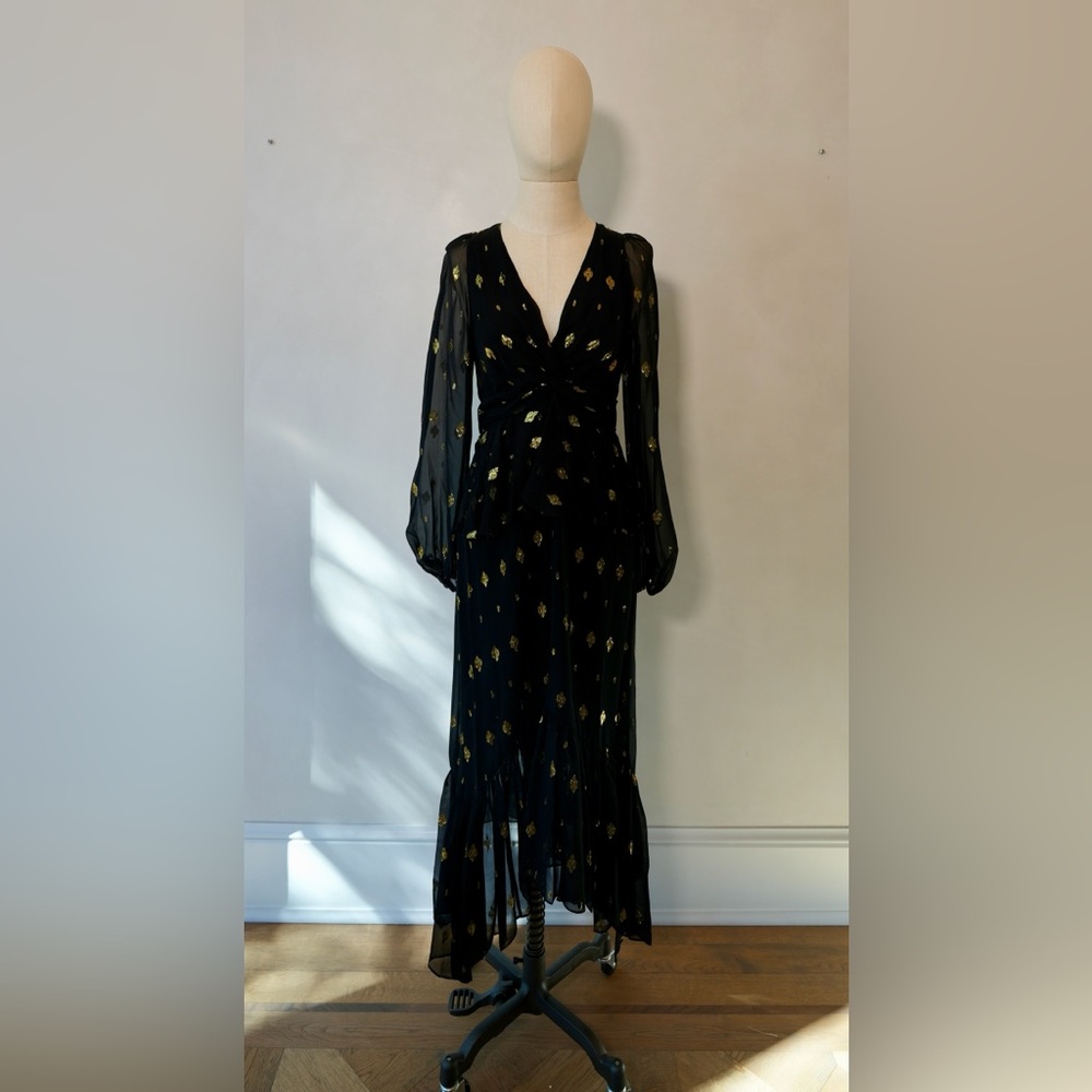 A.L.C. Black Long Sleeve Dress with Gold Foil Accents